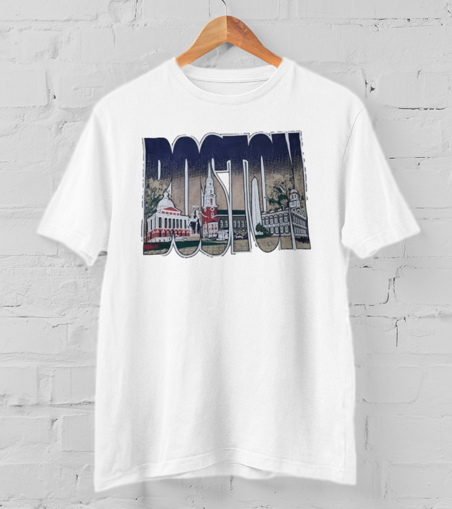 Boston City Skyline Landmark Historic Buildings Distressed T-Shirt