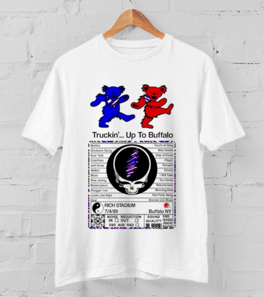 Grateful Dead Dancing Bears Truckin Up To Buffalo Nutrition Label T-Shirt