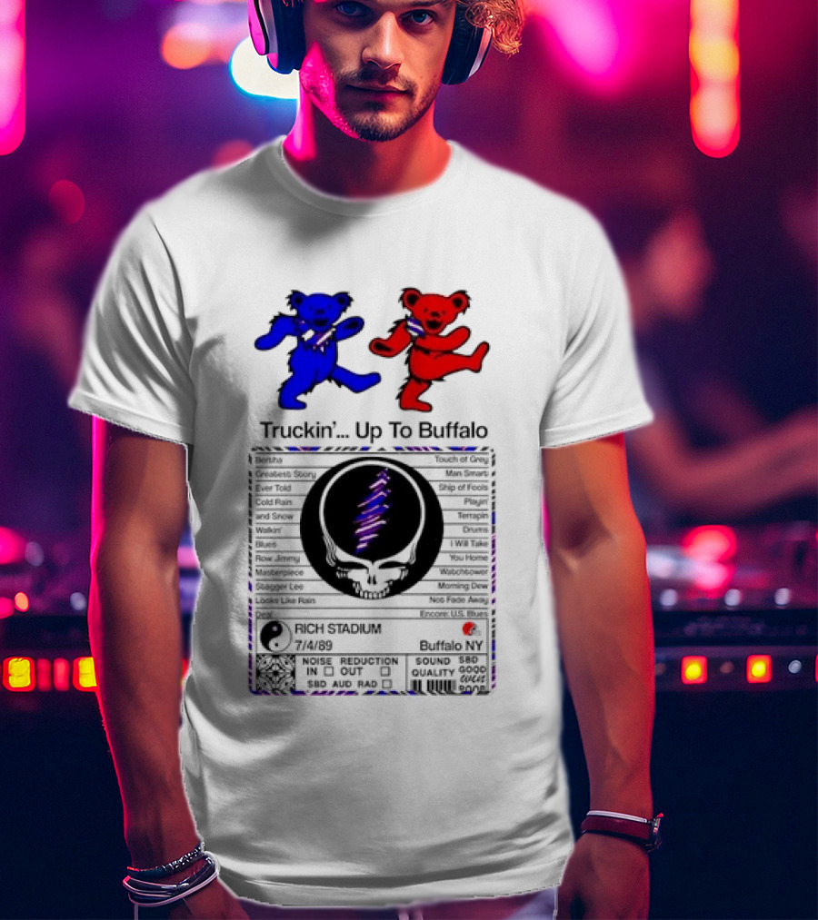 Grateful Dead Dancing Bears Truckin Up To Buffalo Nutrition Label T-Shirt