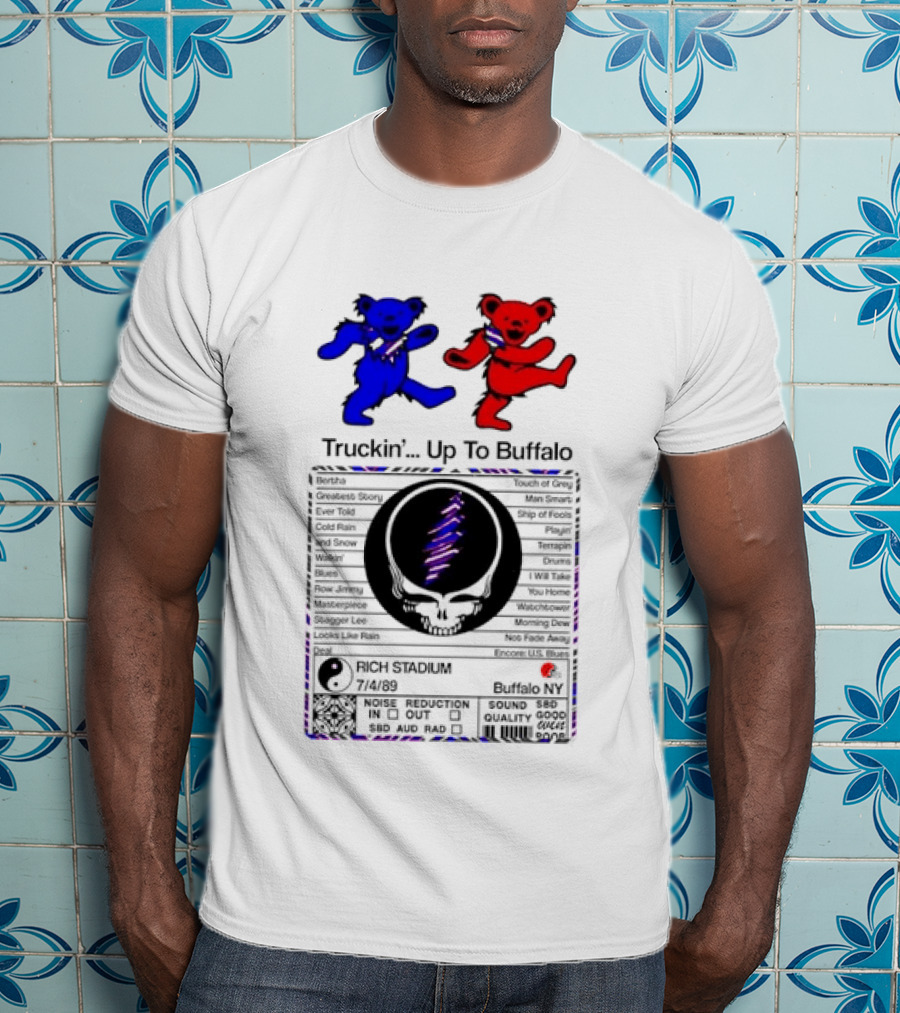 Grateful Dead Dancing Bears Truckin Up To Buffalo Nutrition Label T-Shirt
