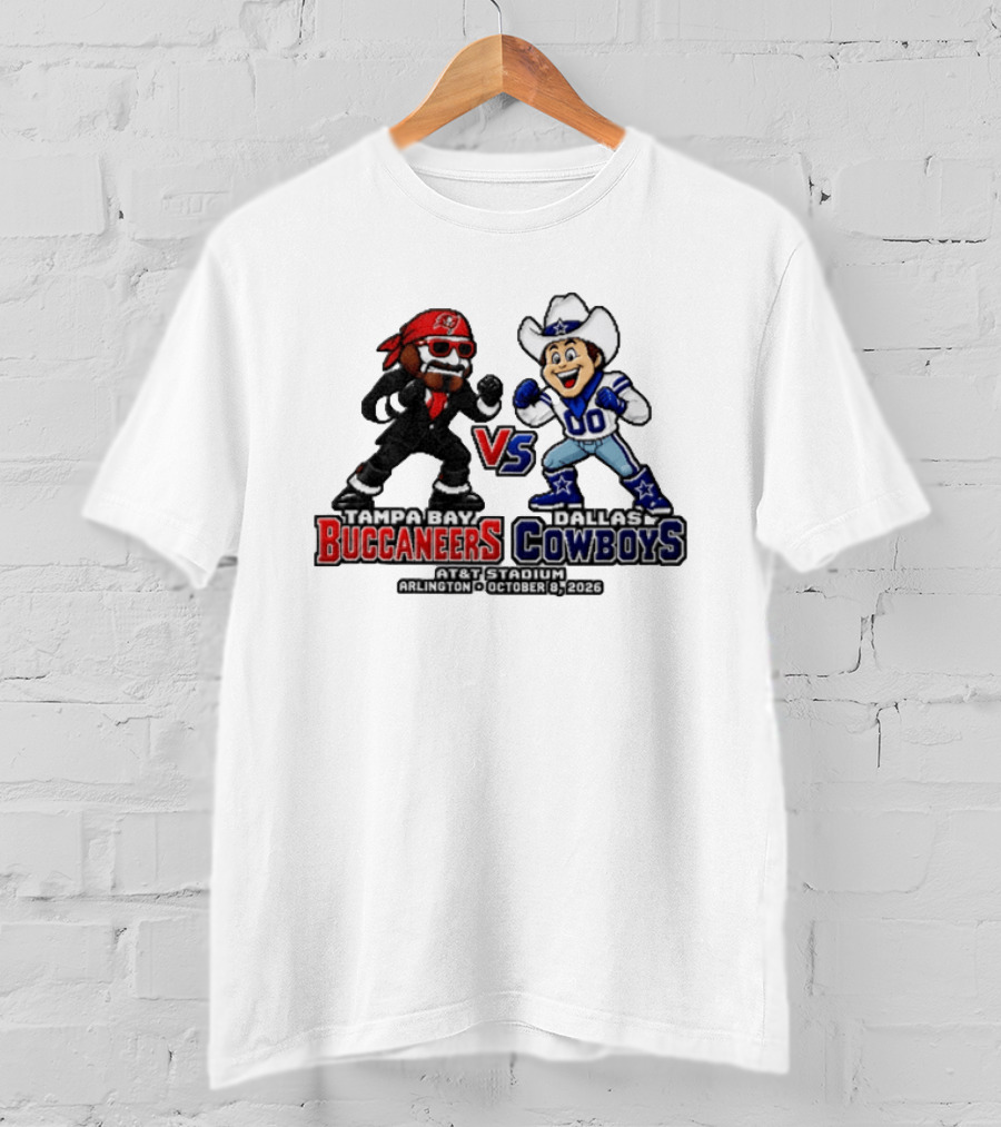 Tampa Bay Buccaneers Vs Dallas Cowboys 2026 Mascots Pixel AT&T Stadium Arlington October 8 T-Shirt