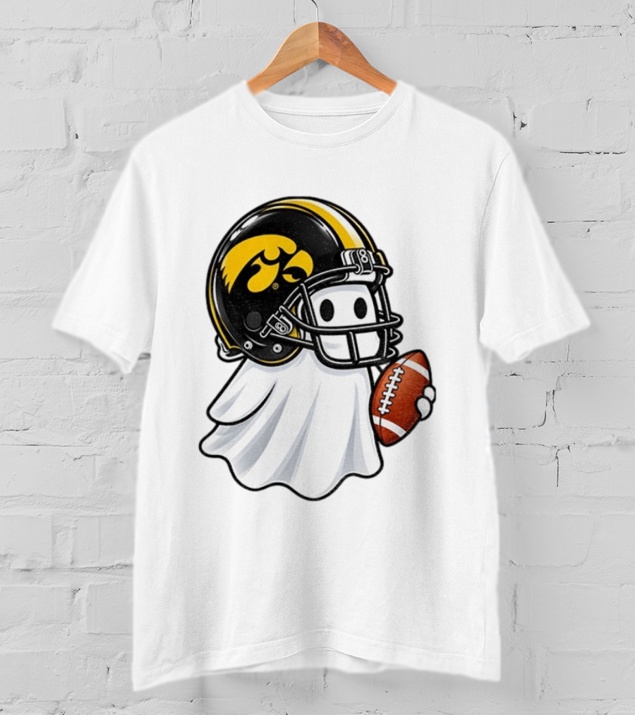 Iowa Hawkeyes Football Ghost Halloween Holding Football T-Shirt