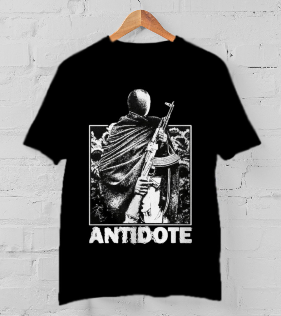 Antidote Masked Figure With Rifle Sunflower Field T-Shirt