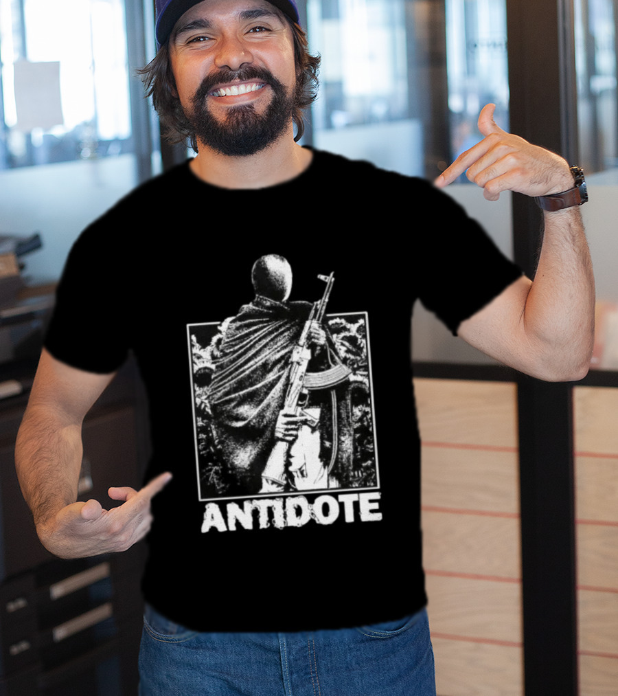 Antidote Masked Figure With Rifle Sunflower Field T-Shirt