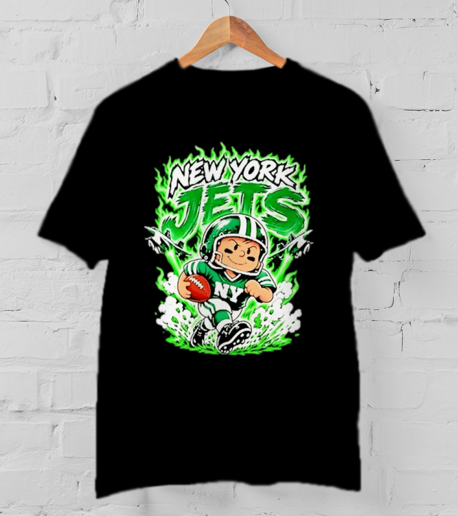 New York Jets Cartoon NY Football Player With Helmet And Ball T-Shirt