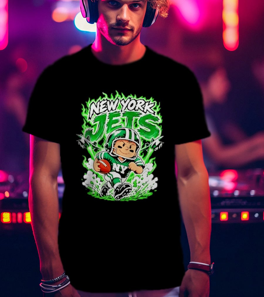 New York Jets Cartoon NY Football Player With Helmet And Ball T-Shirt