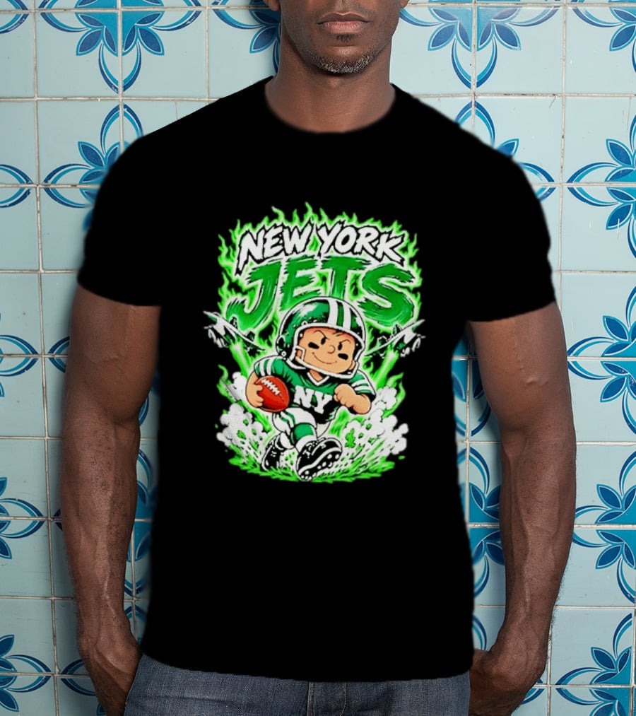 New York Jets Cartoon NY Football Player With Helmet And Ball T-Shirt