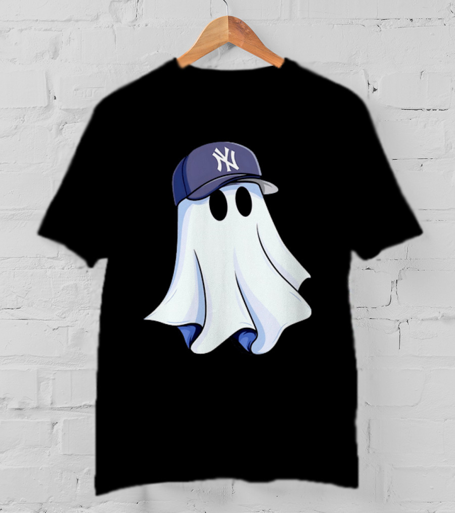 New York Yankees MLB Ghost Baseball Cap Halloween T-Shirt