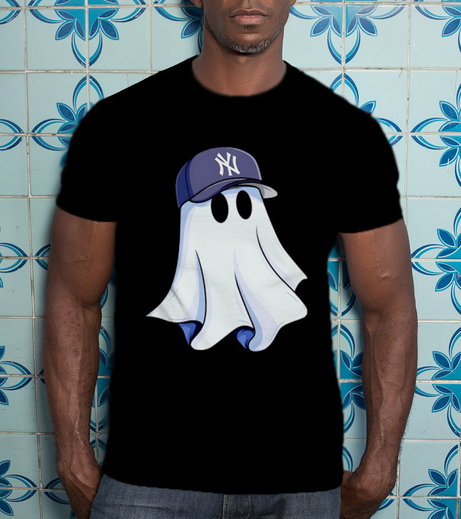 New York Yankees MLB Ghost Baseball Cap Halloween T-Shirt