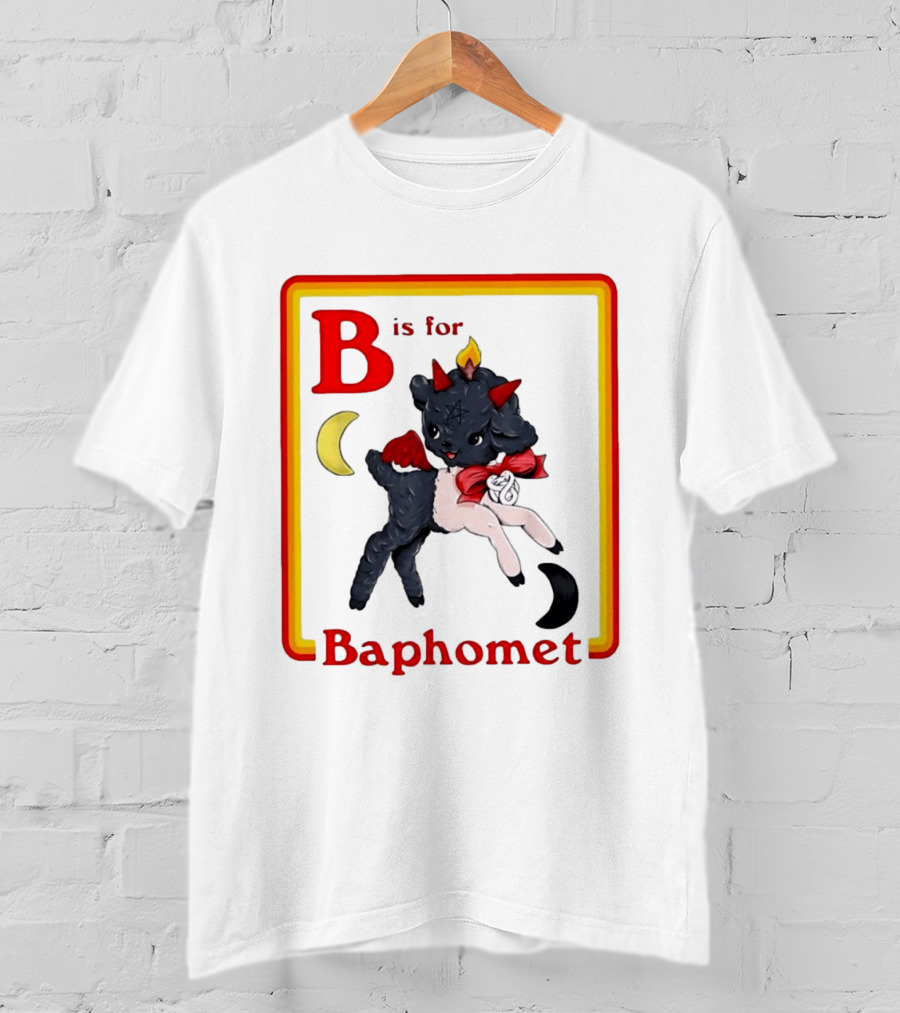 B Is For Baphomet Cartoon Baby Goat Pentacle Moon Horns Flame T-Shirt