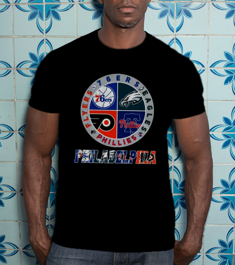 Philadelphia 76ers Eagles Phillies Flyers Team Circle T-Shirt