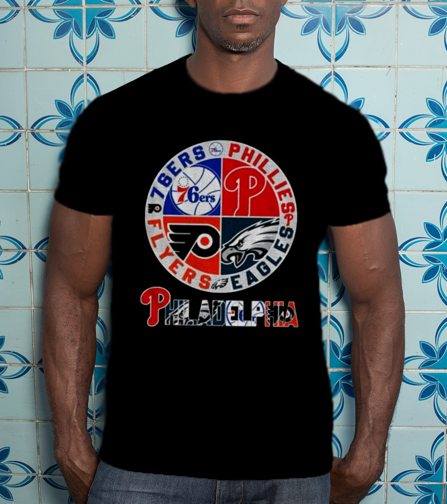 Philadelphia 76ers Phillies Flyers Eagles Sports Team Circle T-Shirt