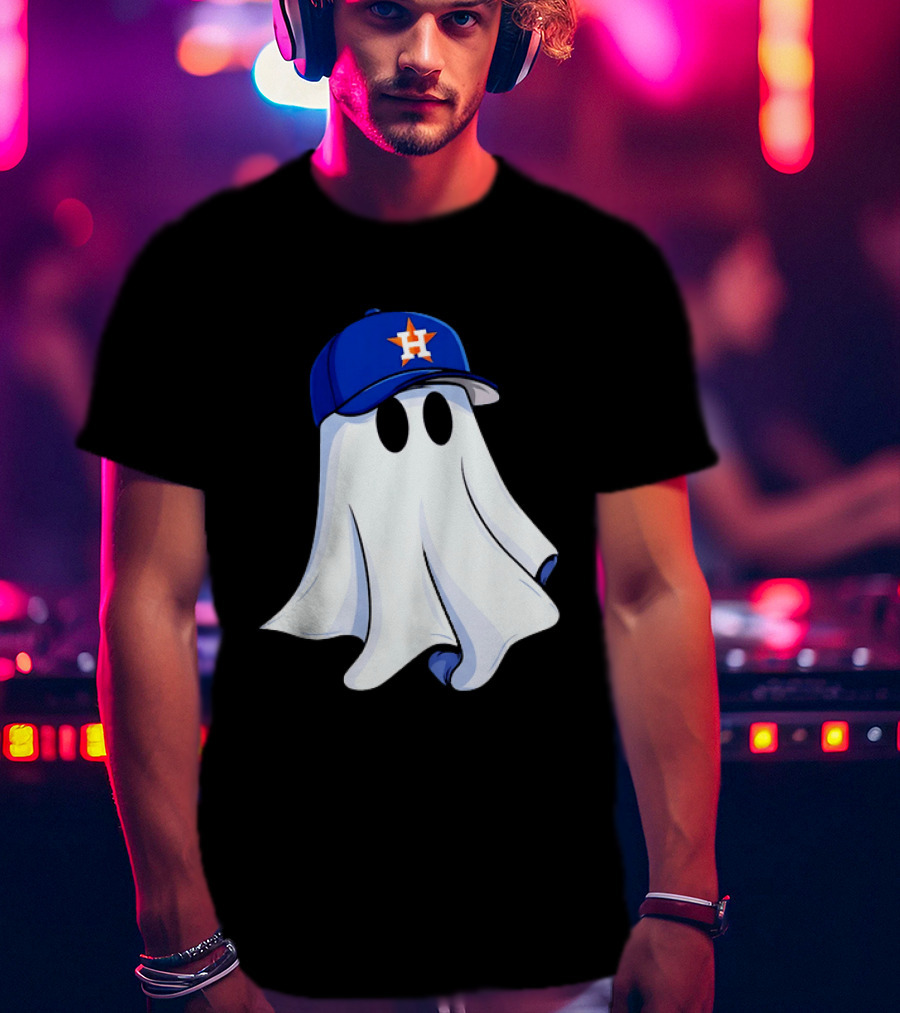 Houston Astros Halloween Ghost Wearing Baseball Cap T-Shirt