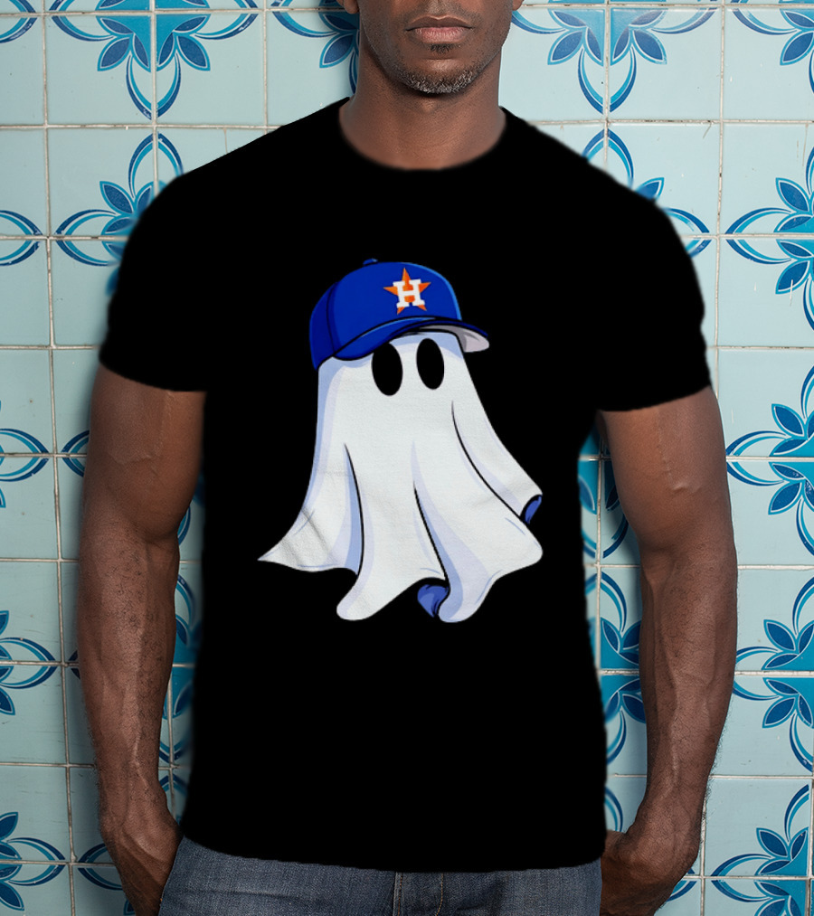 Houston Astros Halloween Ghost Wearing Baseball Cap T-Shirt