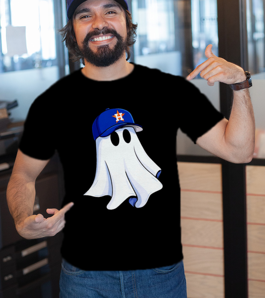 Houston Astros Halloween Ghost Wearing Baseball Cap T-Shirt