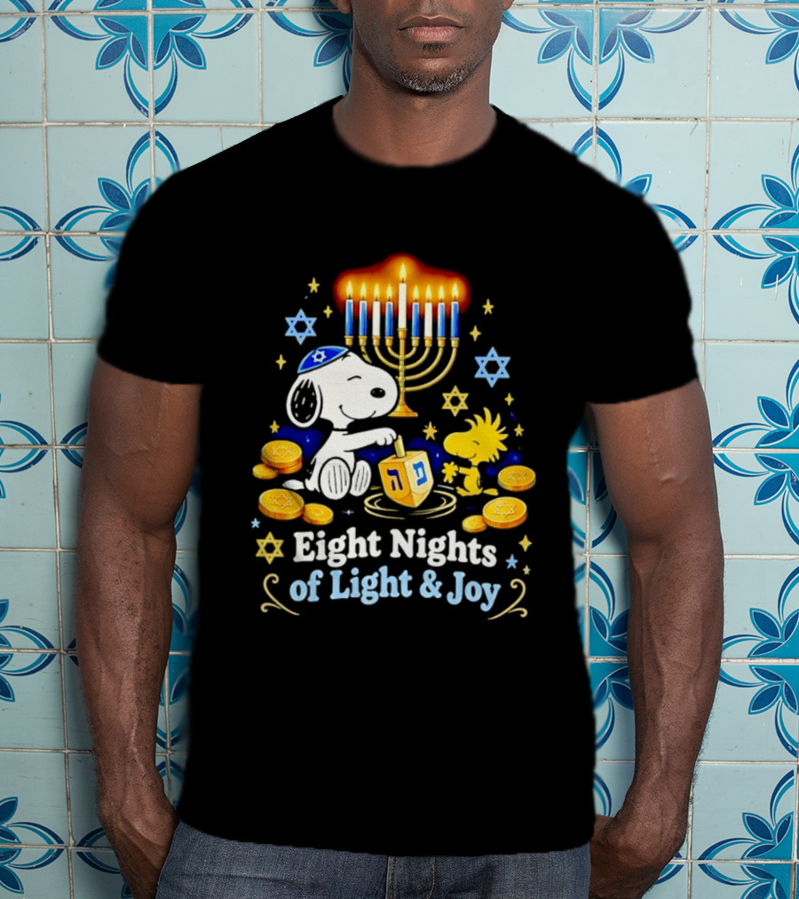 Snoopy Woodstock Hanukkah Menorah Eight Nights Of Light And Joy T-Shirt