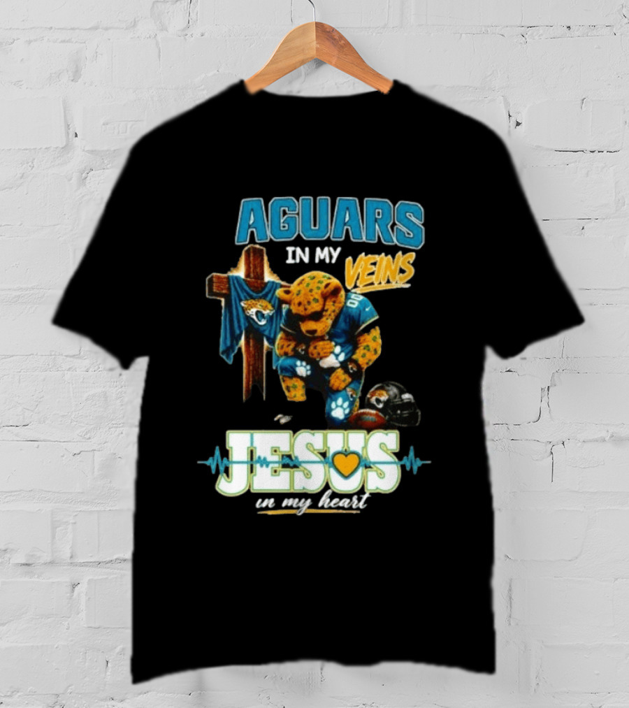 Jaguars In My Veins Jesus In My Heart Jacksonville Jaguars Football Fan Faith T-Shirt