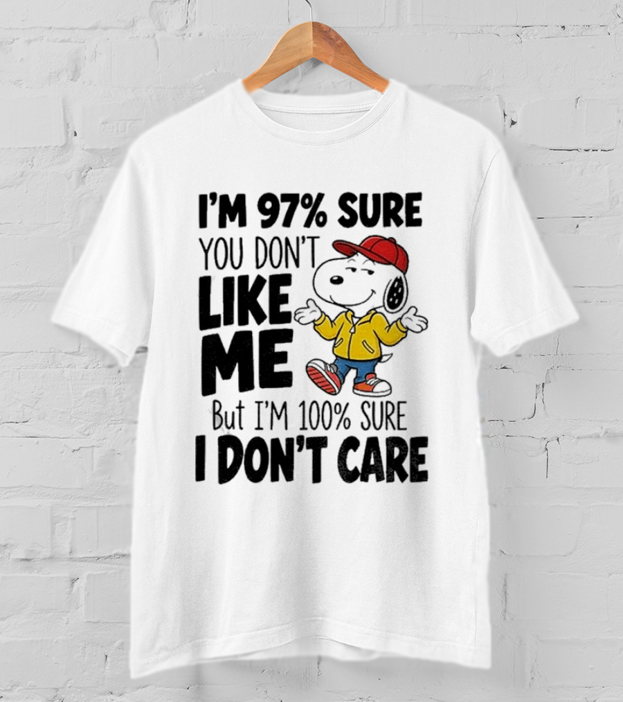 I'm 97% Sure You Don't Like Me But I'm 100% Sure I Don't Care Snoopy Red Hat Yellow Jacket T-Shirt