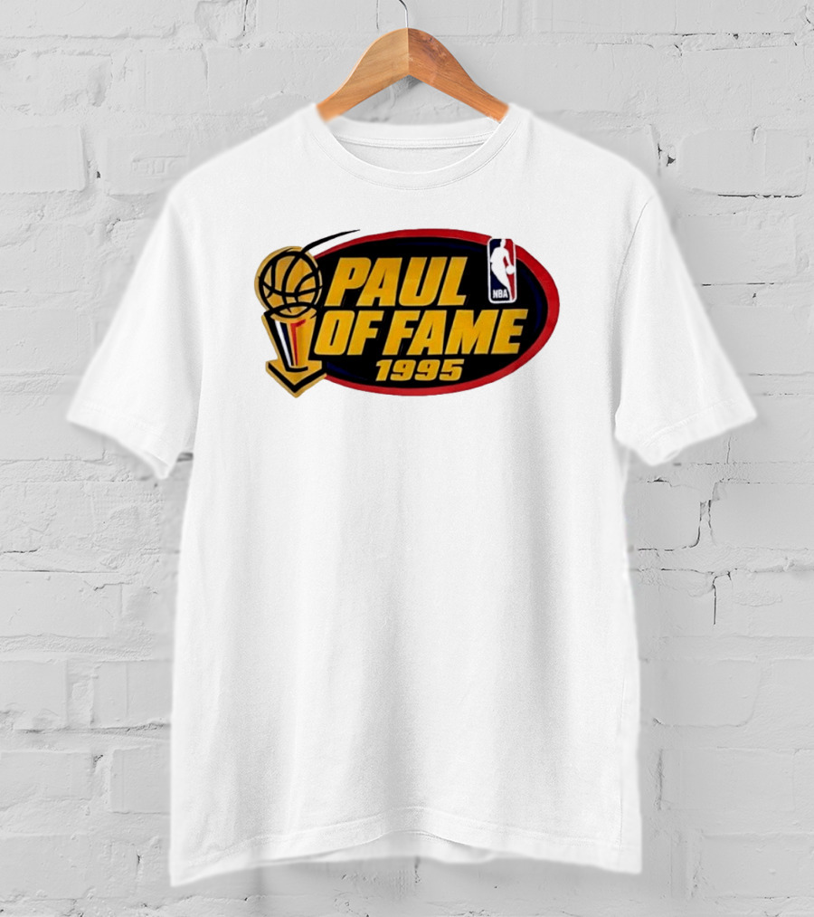 NBA Paul Of Fame 1995 Golden Basketball Trophy Red Oval Frame T-Shirt