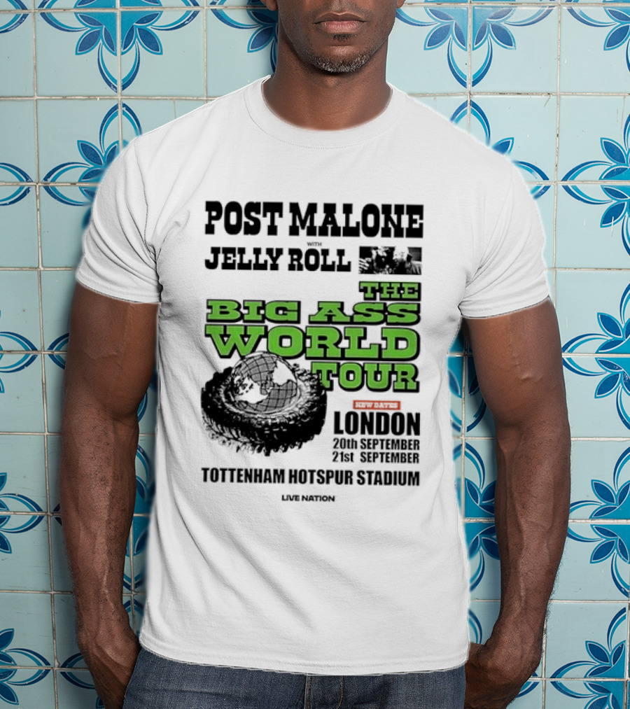 Post Malone Jelly Roll Live Nation The Big Ass World Tour London Tottenham Hotspur Stadium 2023 T-Shirt