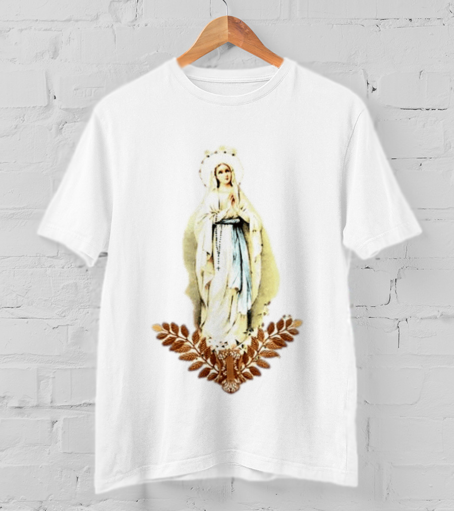 Virgin Mary Rosary Prayer Gold Leaves T-Shirt
