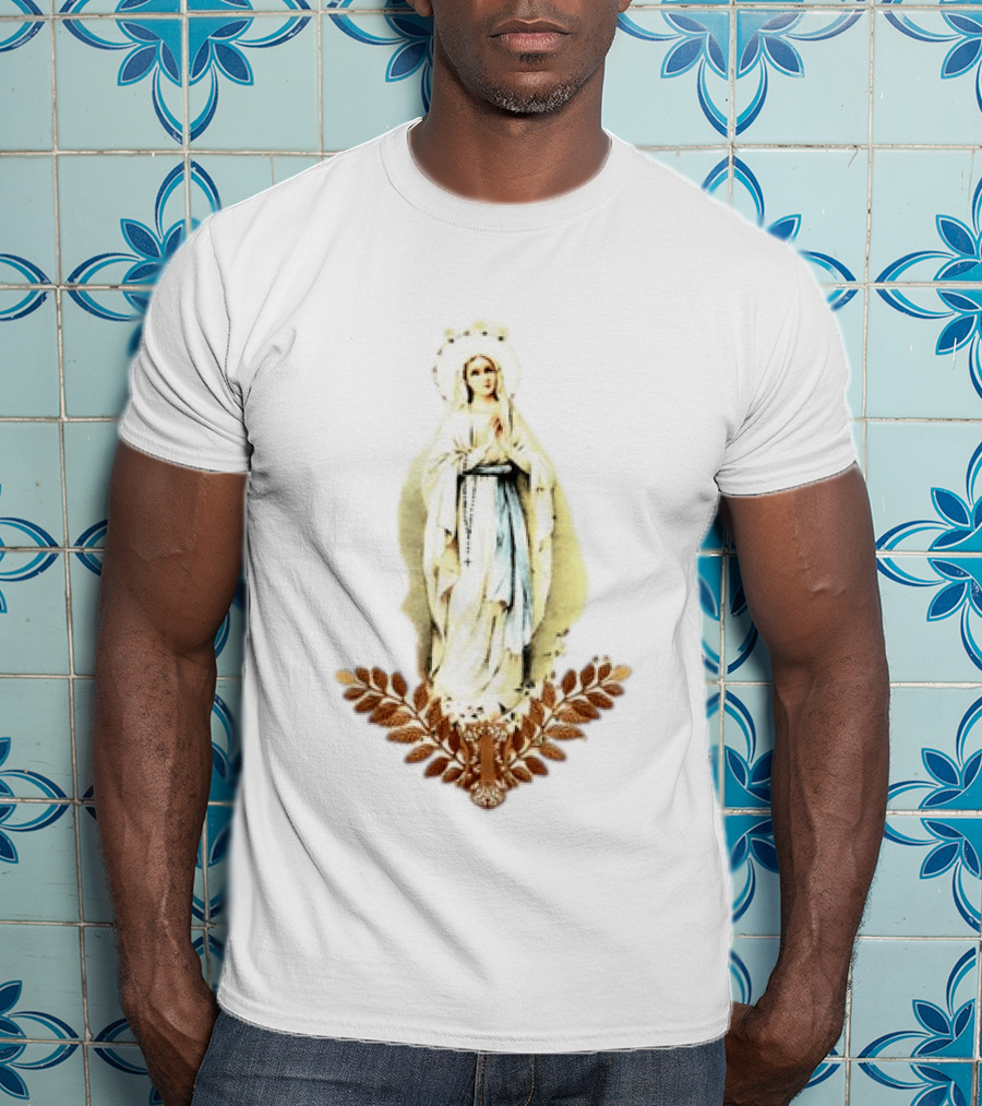 Virgin Mary Rosary Prayer Gold Leaves T-Shirt