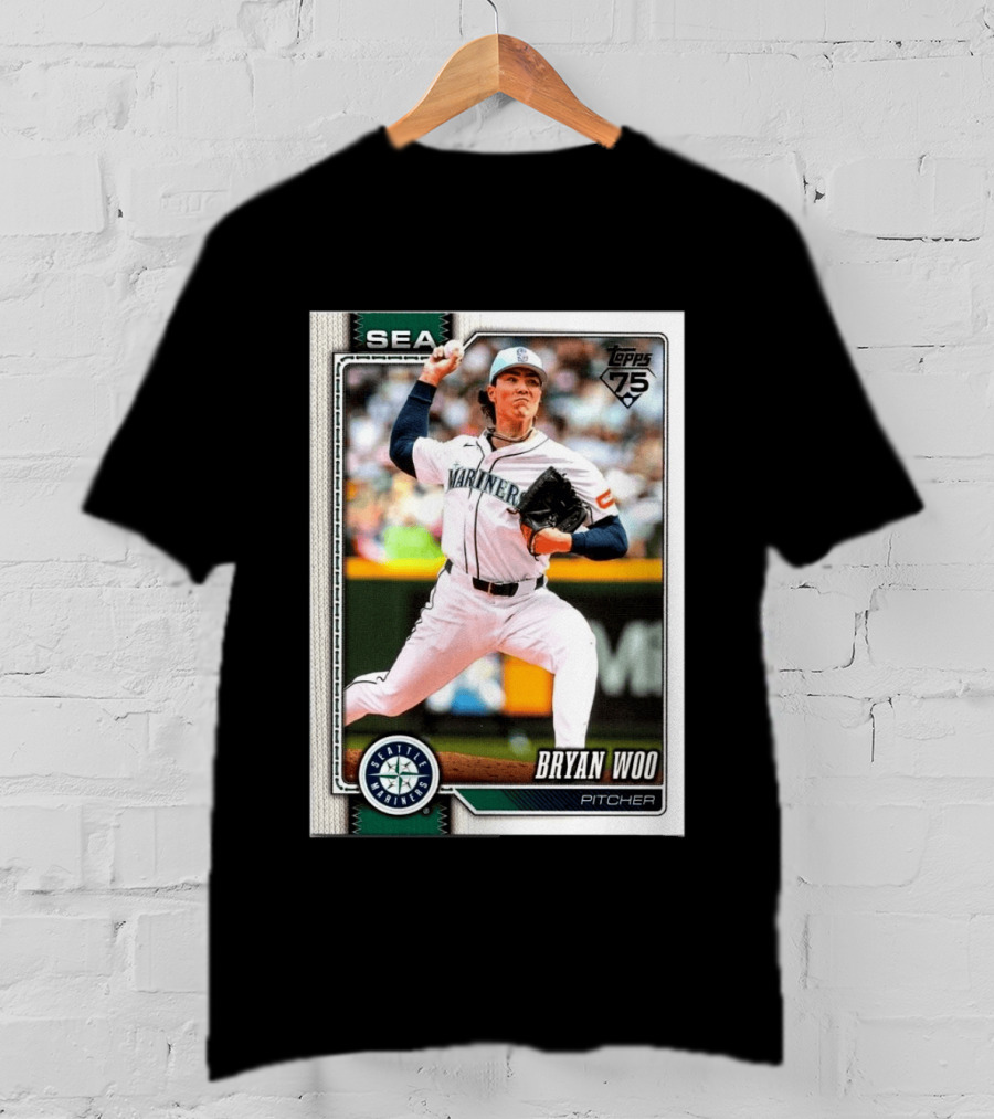 2026 Topps 75th Anniversary Seattle Mariners Bryan Woo Pitcher SEA T-Shirt