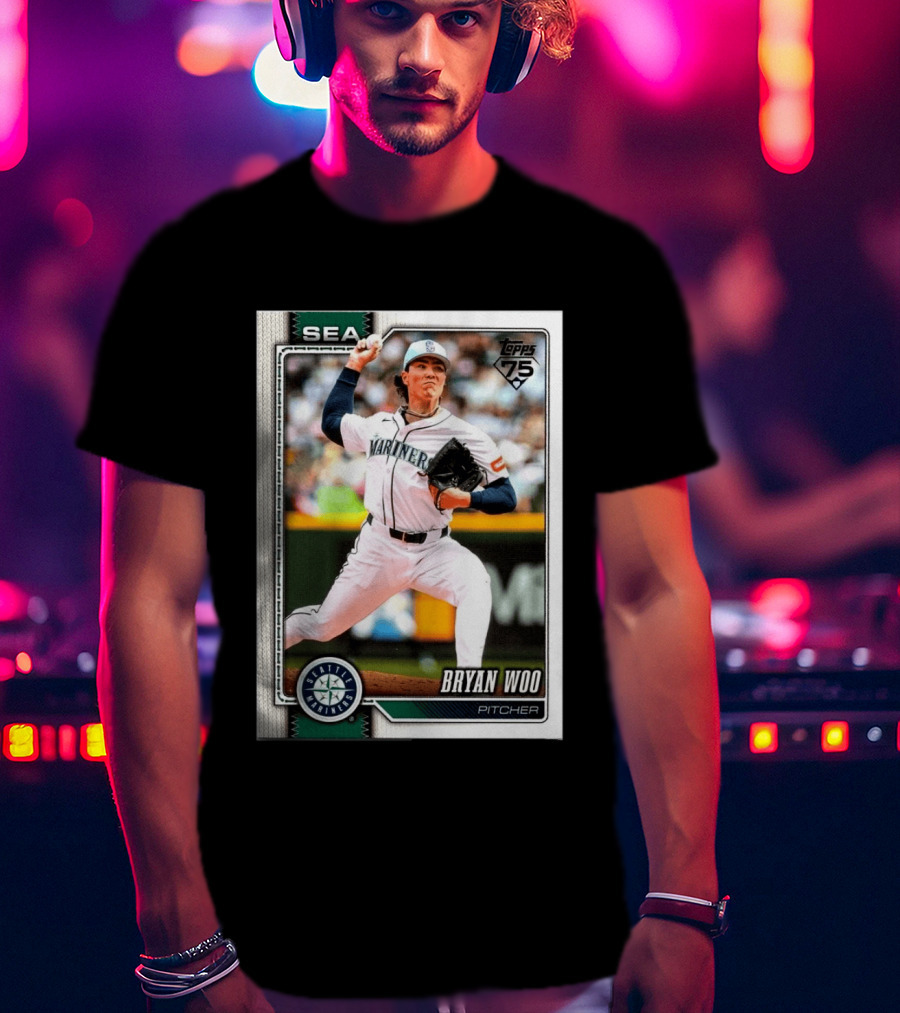 2026 Topps 75th Anniversary Seattle Mariners Bryan Woo Pitcher SEA T-Shirt