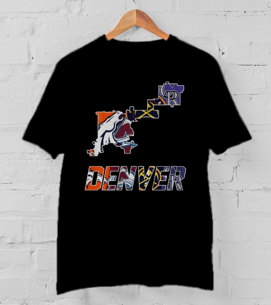 Denver Broncos Nuggets Avalanche Rockies Team Map T-Shirt