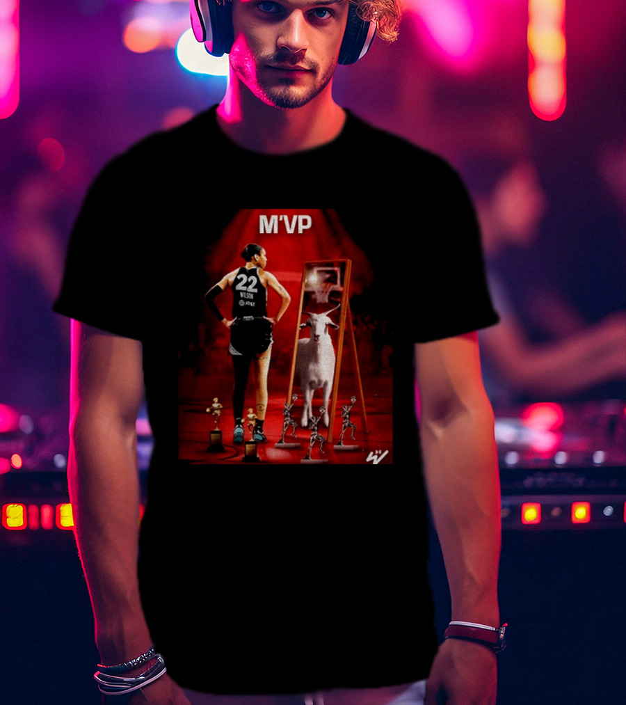 MVP A'ja Wilson Las Vegas Number 22 Goat Reflection Trophies T-Shirt