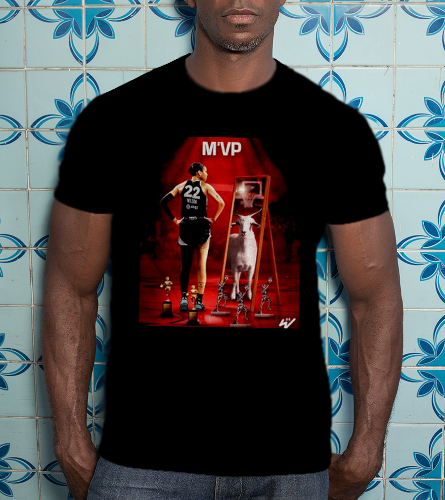 MVP A'ja Wilson Las Vegas Number 22 Goat Reflection Trophies T-Shirt