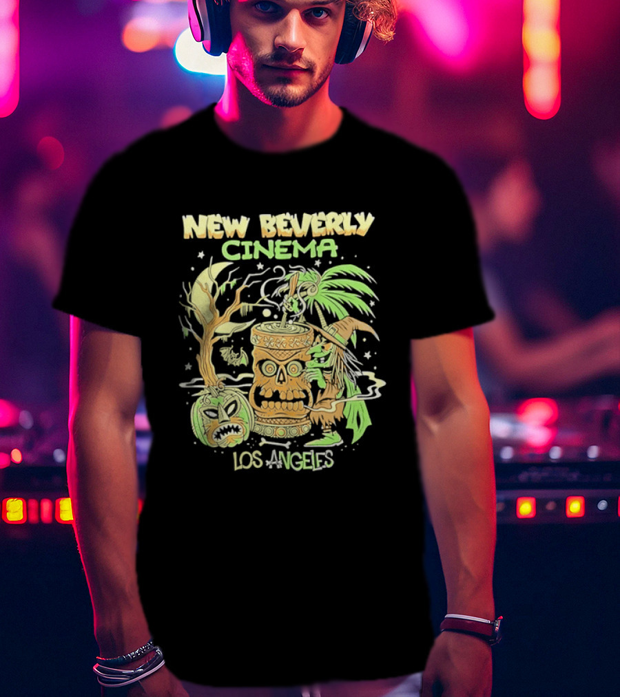 New Beverly Cinema Los Angeles Tiki Witch Halloween Spooky Tropical Retro Vibes T-Shirt