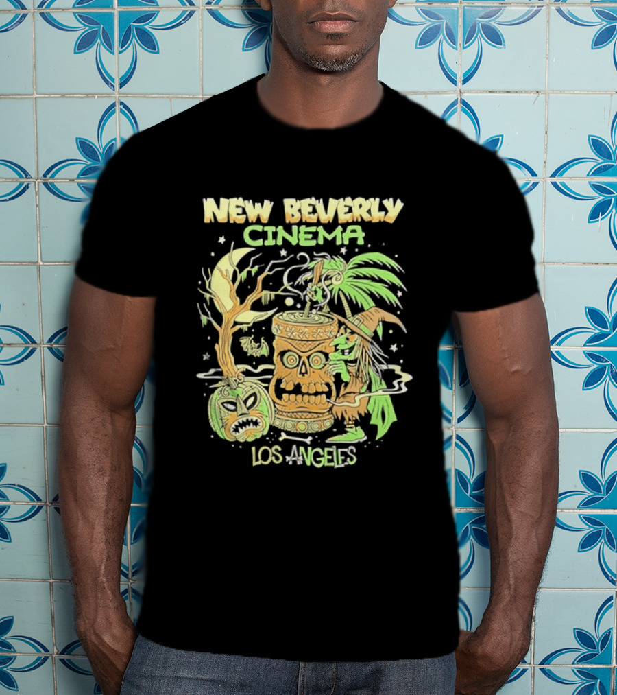 New Beverly Cinema Los Angeles Tiki Witch Halloween Spooky Tropical Retro Vibes T-Shirt