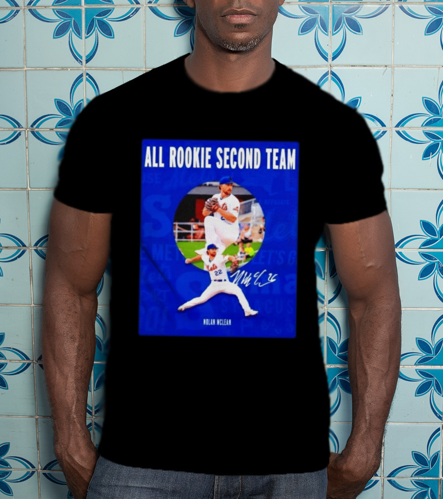Nolan McLean No 22 Mets All Rookie Second Team Signature Pitching Action T-Shirt
