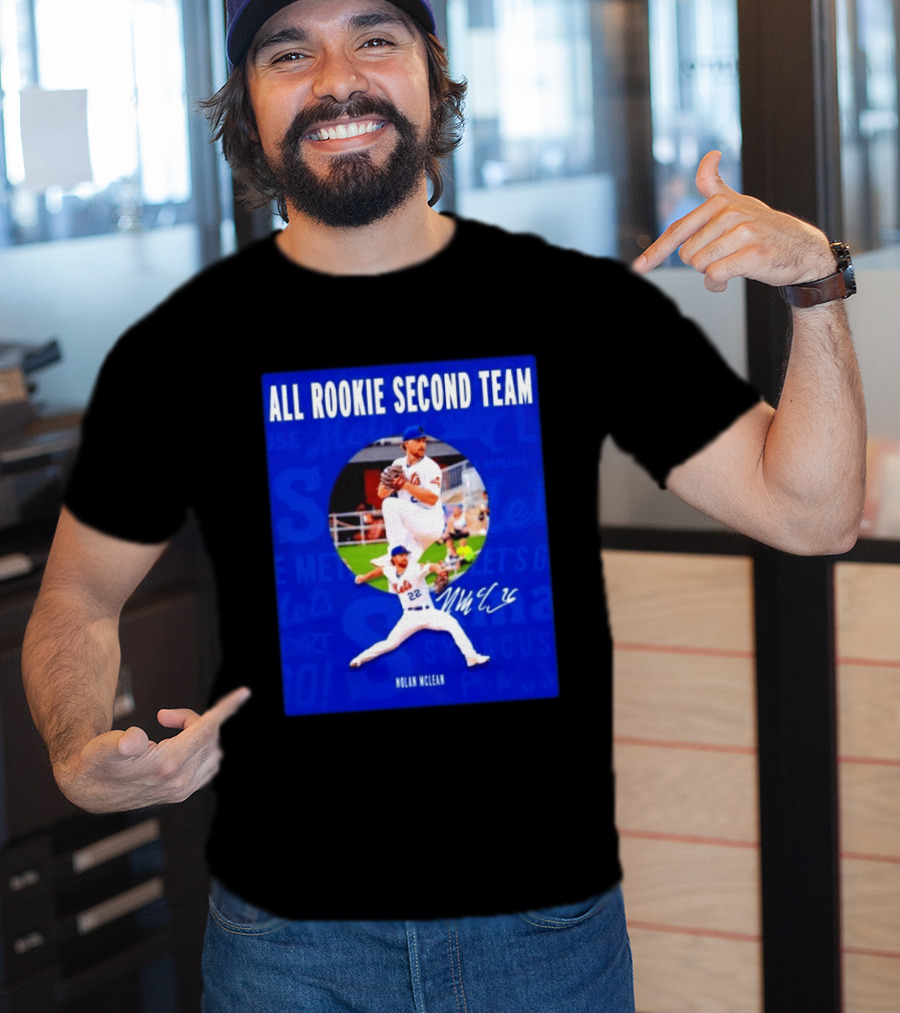 Nolan McLean No 22 Mets All Rookie Second Team Signature Pitching Action T-Shirt