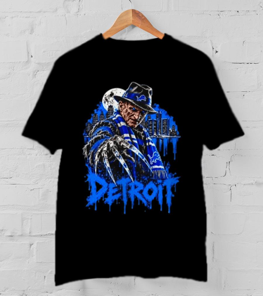 Freddy Krueger Detroit Lions Claw Moon City Skyline Halloween T-Shirt