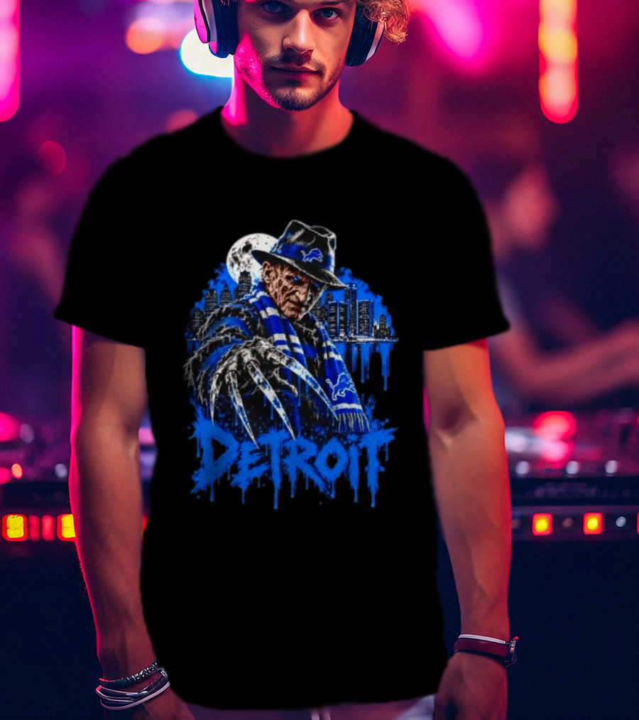 Freddy Krueger Detroit Lions Claw Moon City Skyline Halloween T-Shirt