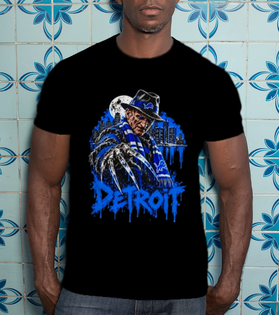Freddy Krueger Detroit Lions Claw Moon City Skyline Halloween T-Shirt