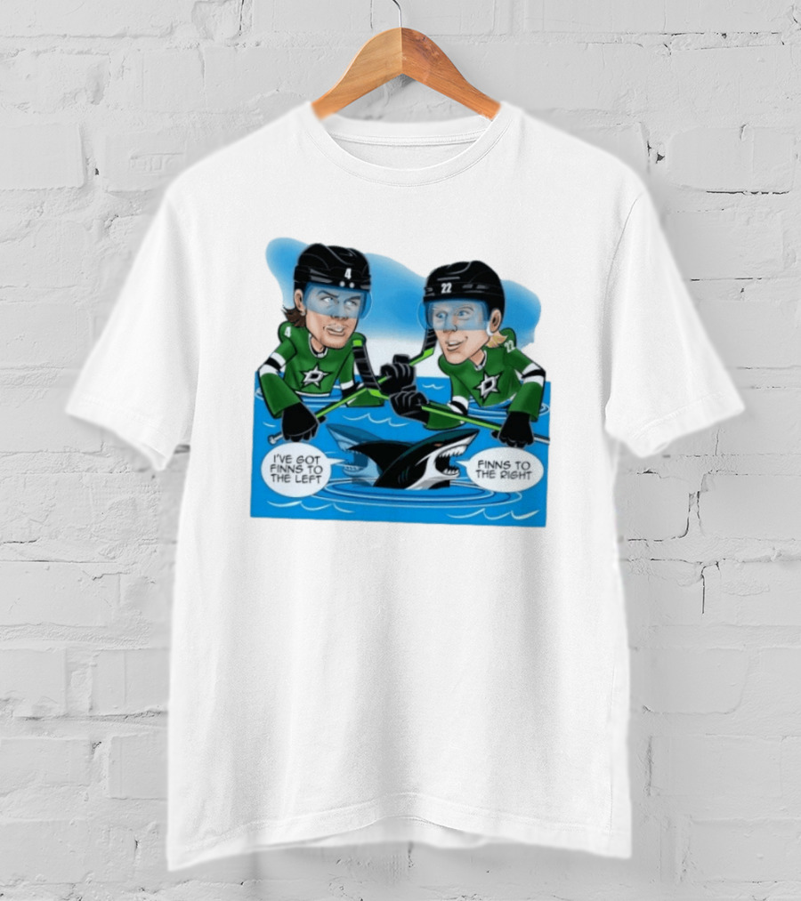 Dallas Stars Finns To The Left Finns To The Right Cartoon Hockey Players T-Shirt
