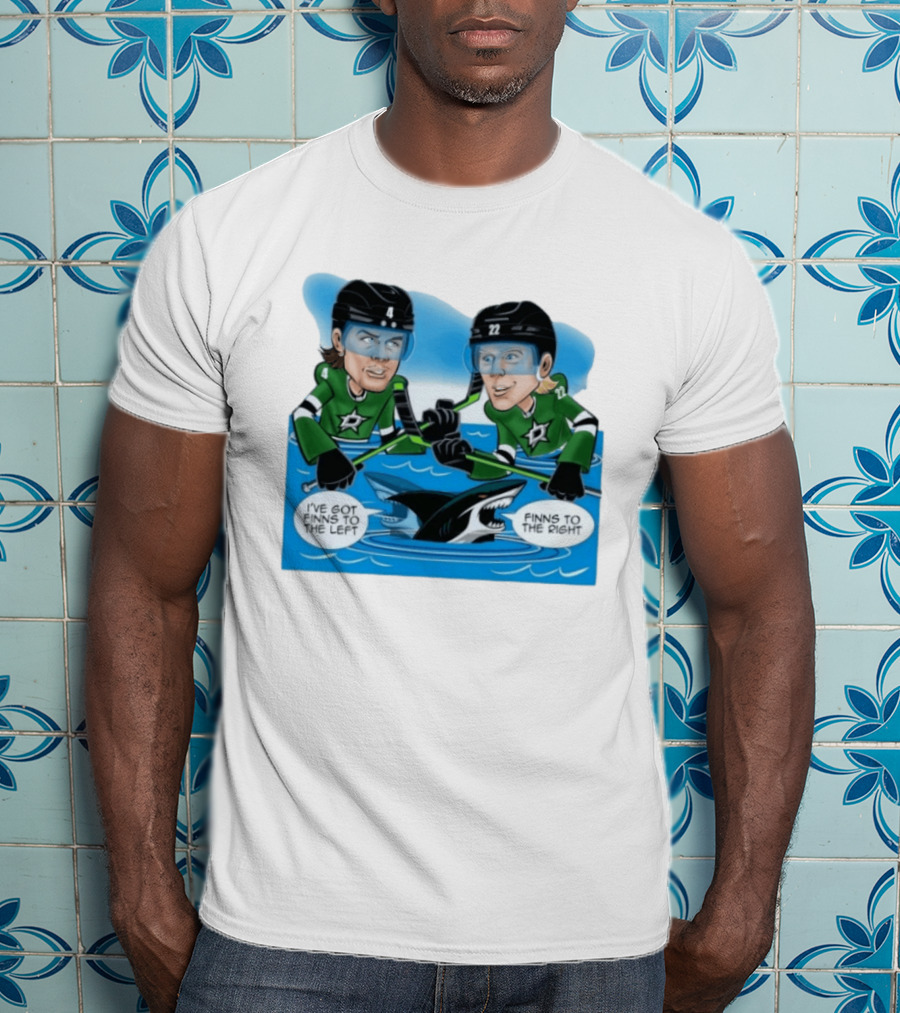 Dallas Stars Finns To The Left Finns To The Right Cartoon Hockey Players T-Shirt