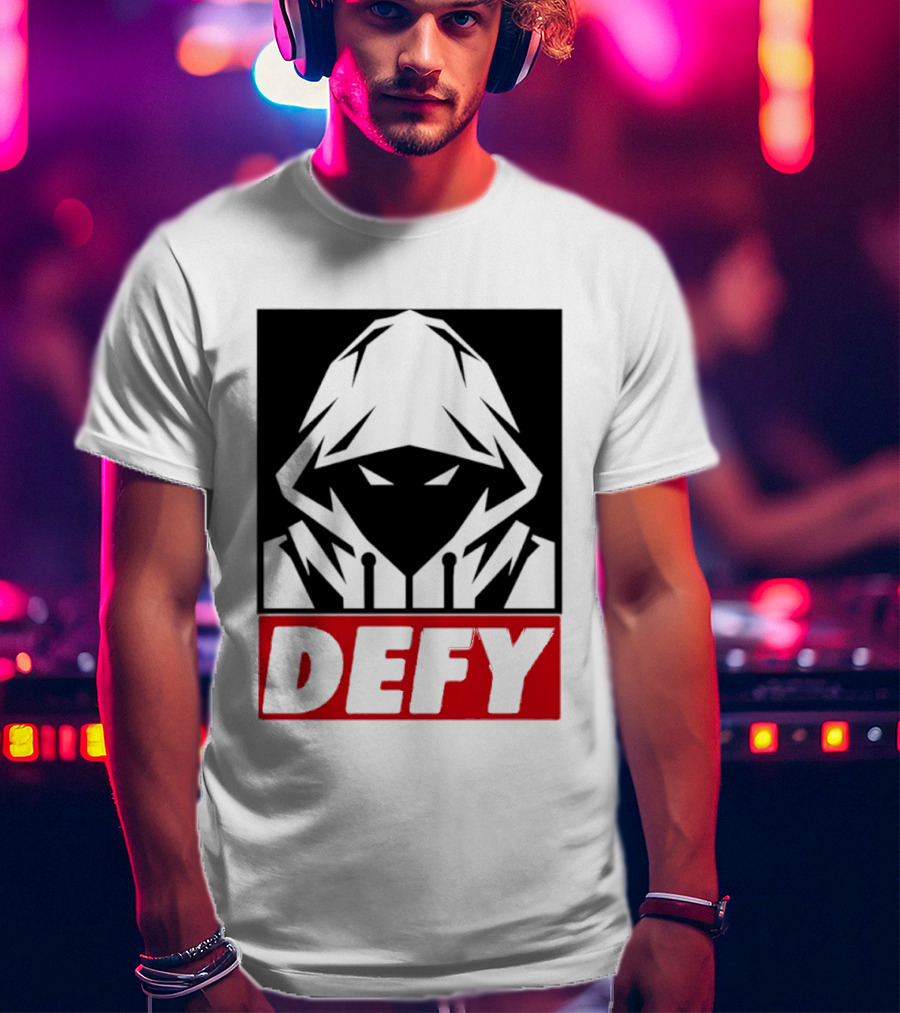 Defy Hooded Figure Streetwear Urban Fashion T-Shirt