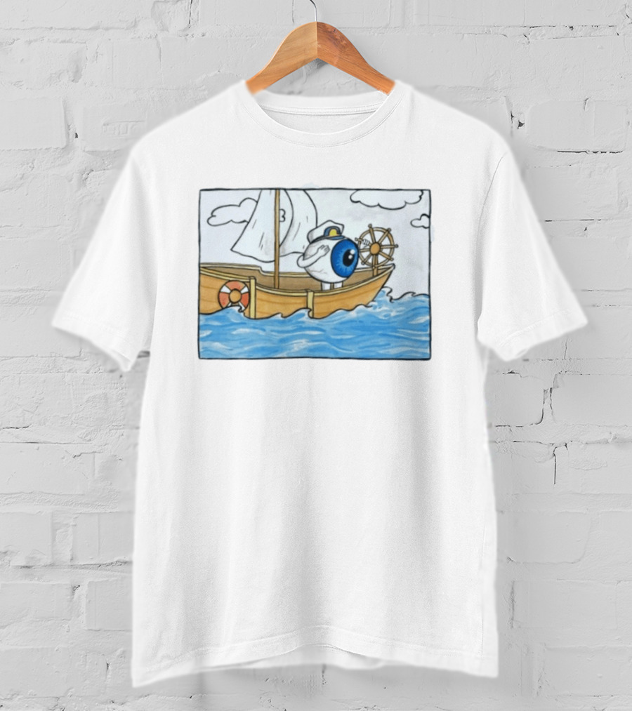 Eye Eye Captain Cartoon Eyeball Sailor Steering Ship Ocean Waves T-Shirt