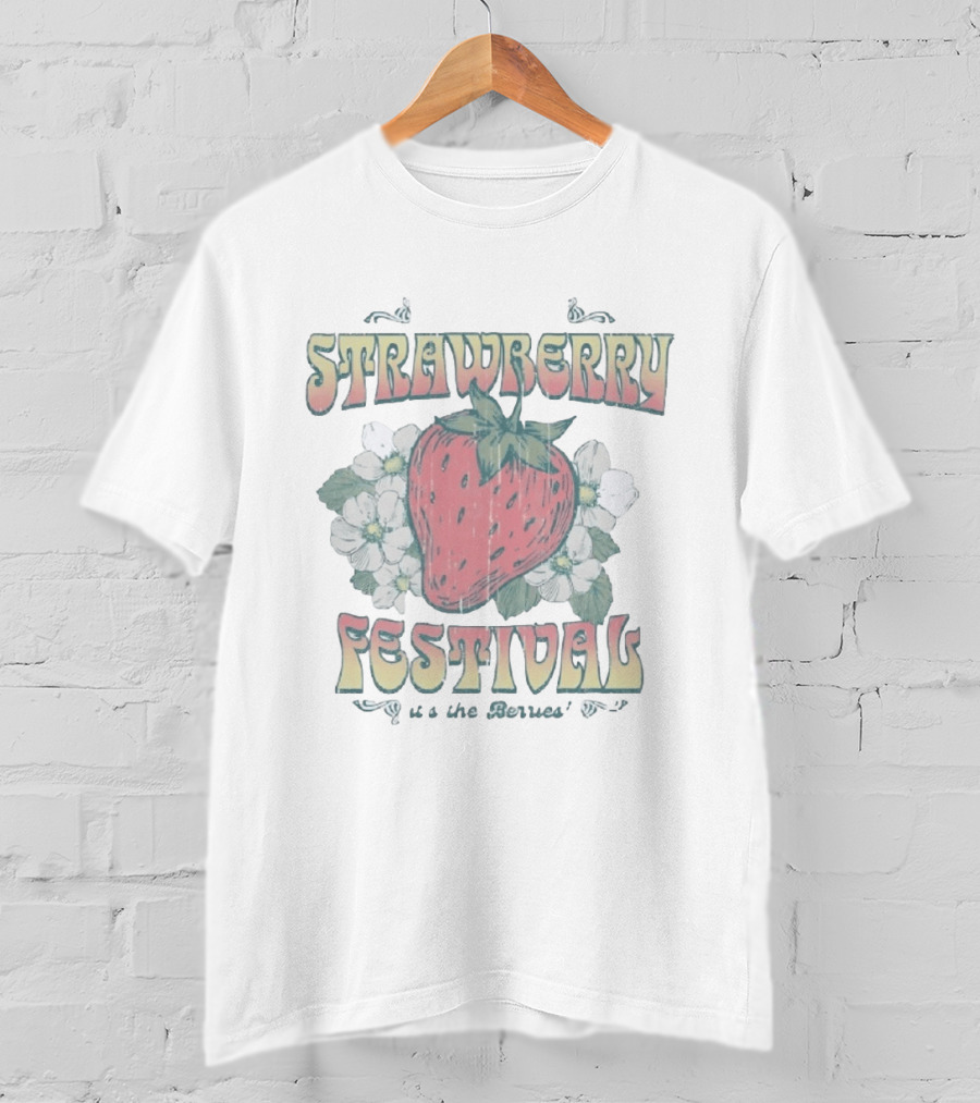Flo Grown Strawberry Festival It's The Berries Retro Floral T-Shirt