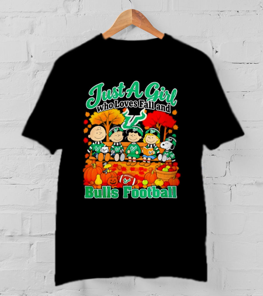 South Florida Bulls Charlie Brown Snoopy Just A Girl Who Loves Fall Football T-Shirt
