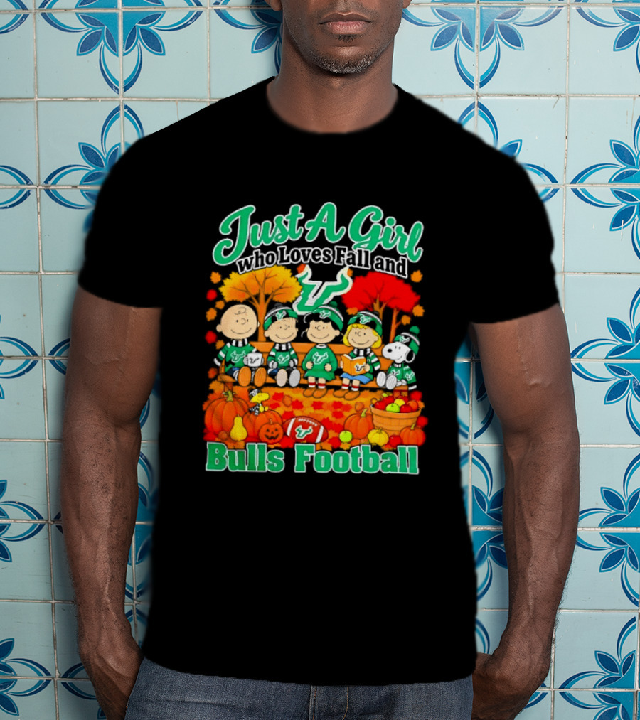 South Florida Bulls Charlie Brown Snoopy Just A Girl Who Loves Fall Football T-Shirt