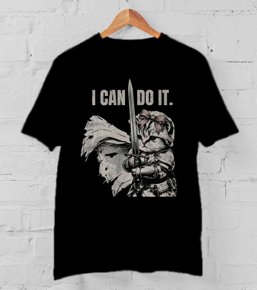 Kitten Knight I Can Do It Sword Meme T-Shirt