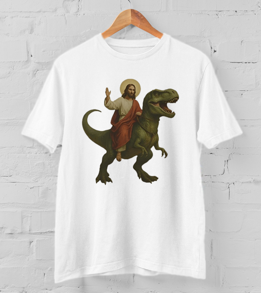 Jesus Riding Tyrannosaurus Rex Dinosaur T-Shirt