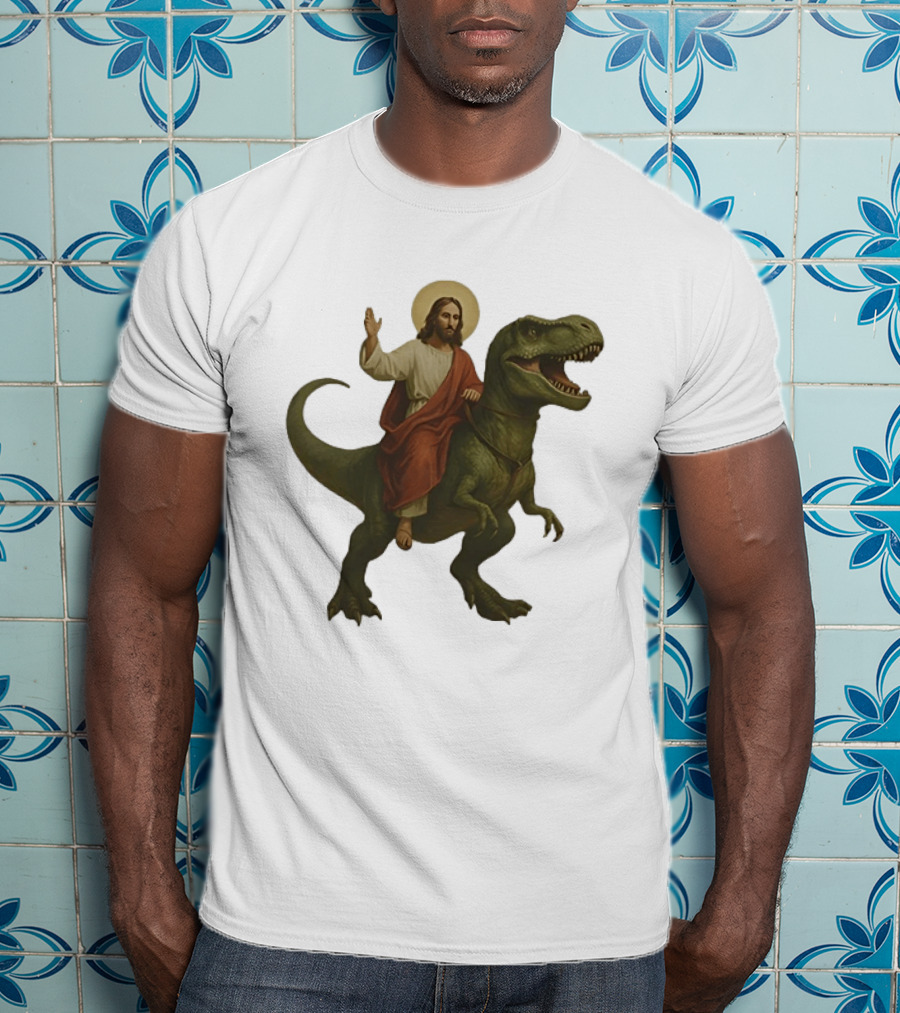 Jesus Riding Tyrannosaurus Rex Dinosaur T-Shirt
