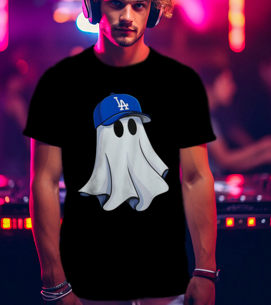 Los Angeles Dodgers Ghost In Blue LA Cap T-Shirt