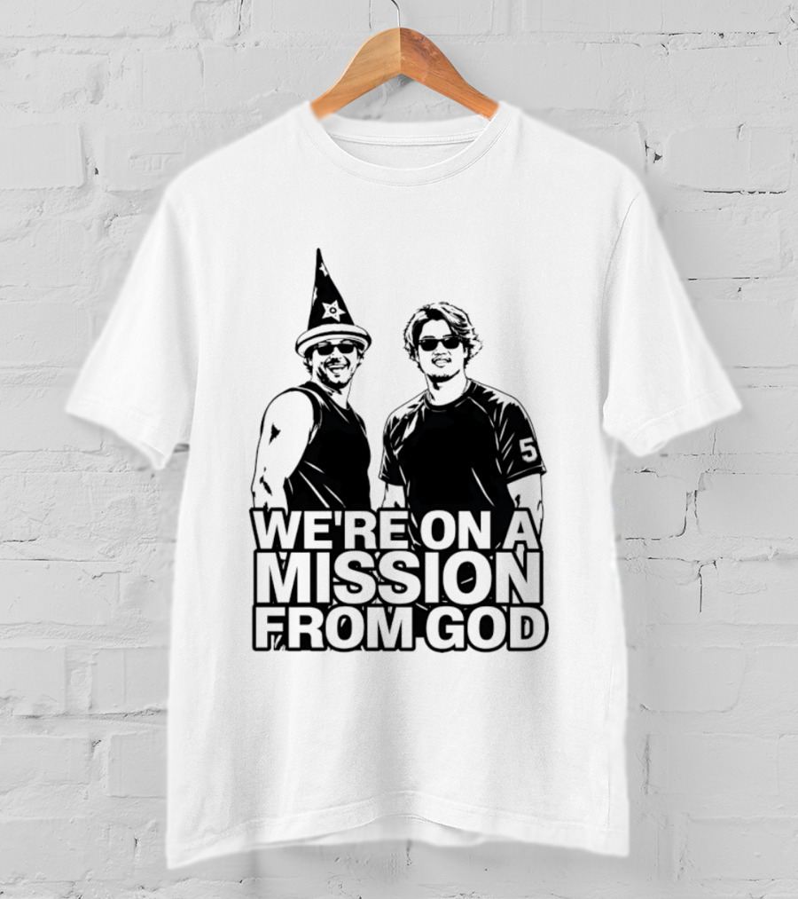 We're On A Mission From God Blues Brothers Wizard Hat Sunglasses T-Shirt